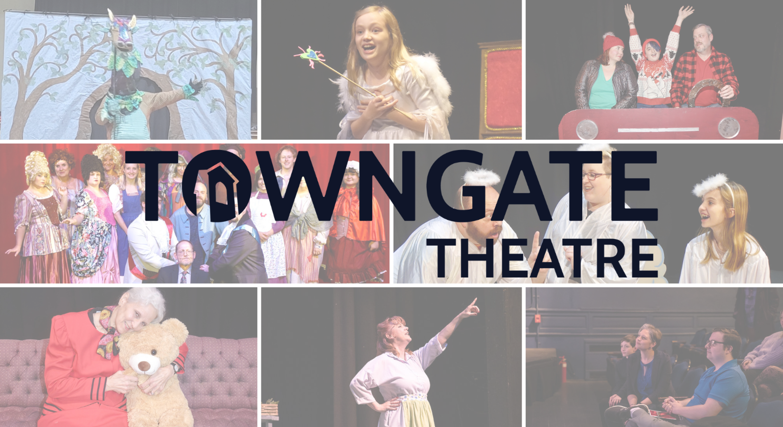 Towngate Theatre wordmark over images of actors in plays.
